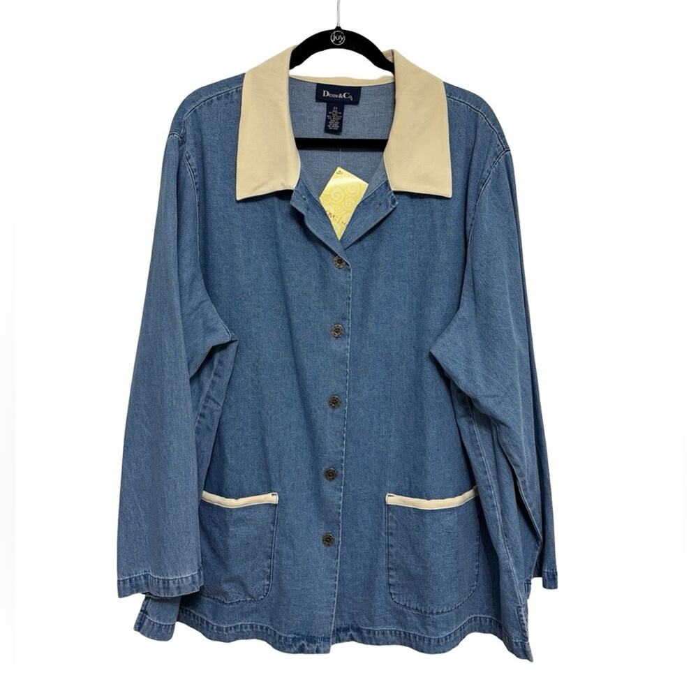 NEW Deadstock Vintage Denim & Co. Faux Suede Collar Denim Shacket - Size 2X